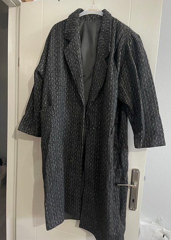 Yılan Desenli Gri Kadın vintage Uzun Kaban - Görsel 9