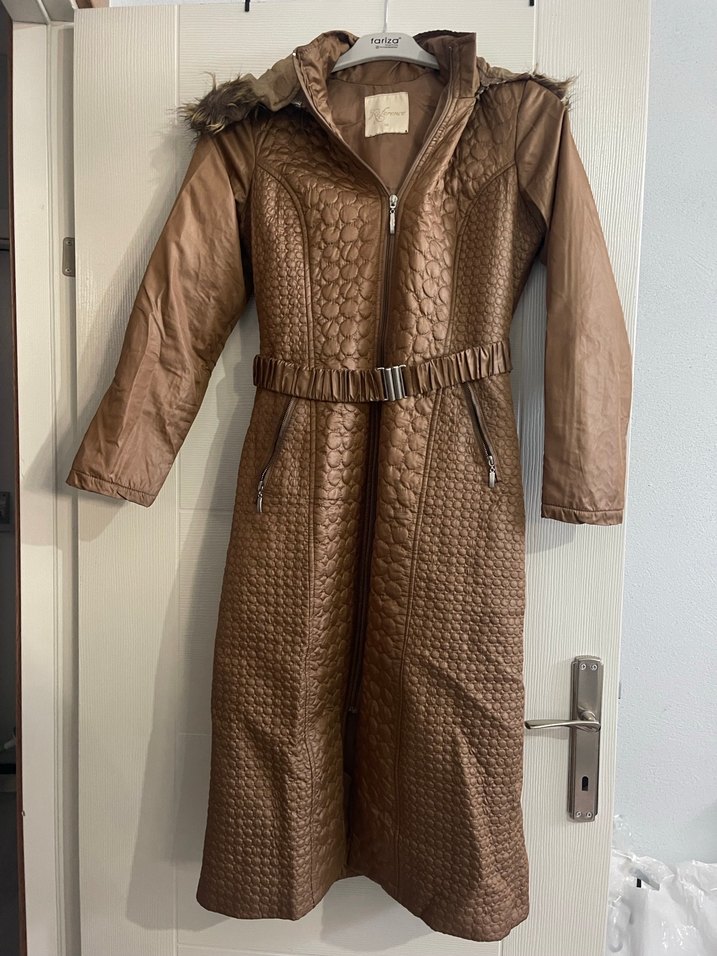 Kahverengi Kürklü kapitone kadın mont - Görsel 5