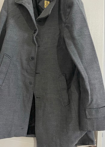 Gri Düğmeli Uzun erkek Kabanı - Görsel 6