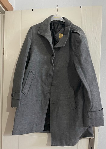 Gri Düğmeli Uzun erkek Kabanı - Görsel 7