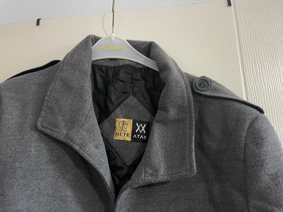 Gri Düğmeli Uzun erkek Kabanı - Görsel 2