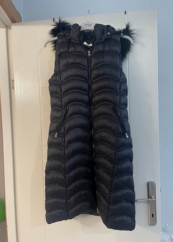 Kürklü Siyah Kadın Uzun Yelek - Görsel 4