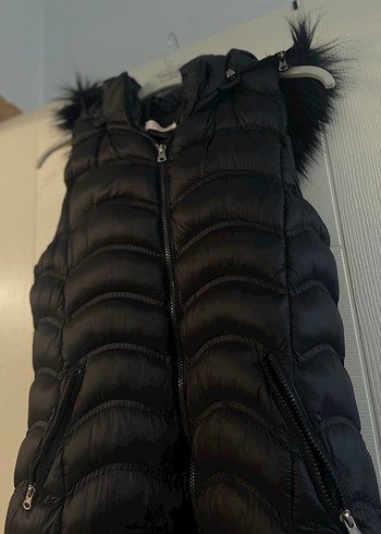 Kürklü Siyah Kadın Uzun Yelek - Görsel 8