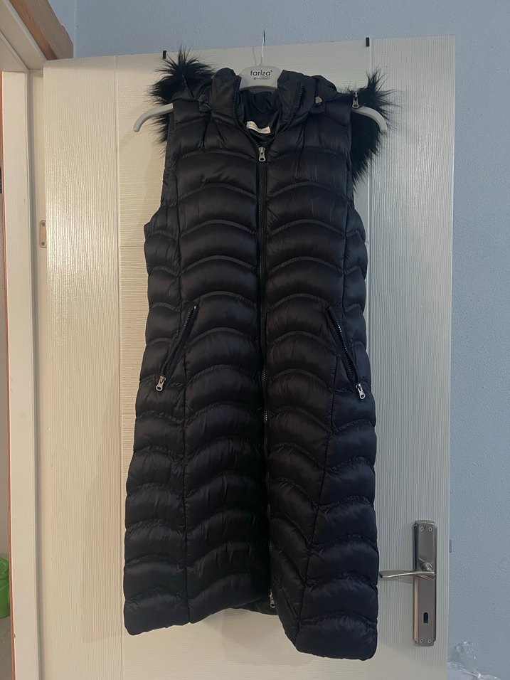 Kürklü Siyah Kadın Uzun Yelek - Görsel 3