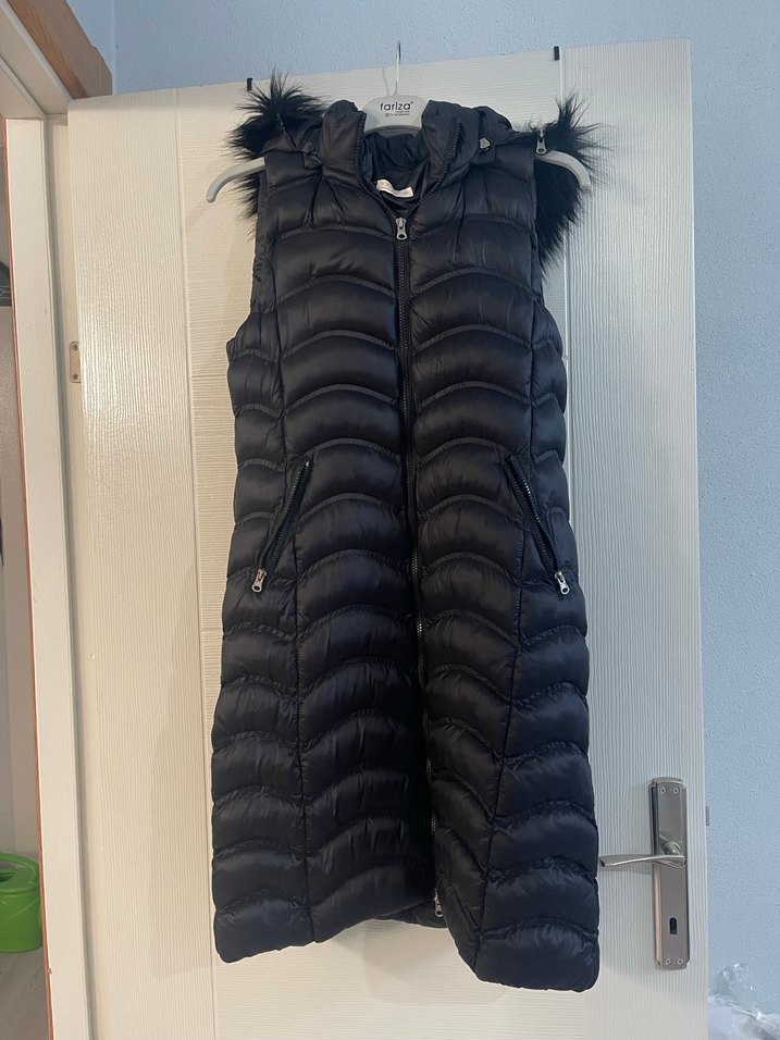 Kürklü Siyah Kadın Uzun Yelek - Görsel 4