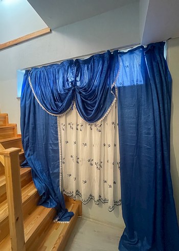 İşlemeli Parlak Mavi Perde - Görsel 9