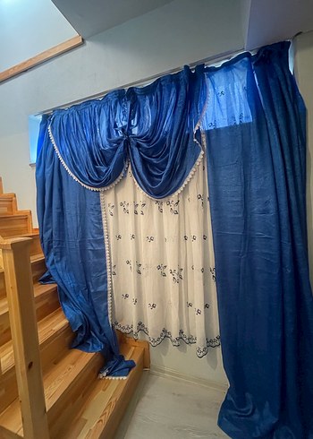 İşlemeli Parlak Mavi Perde - Görsel 10