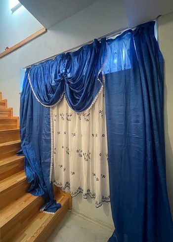 İşlemeli Parlak Mavi Perde - Görsel 5