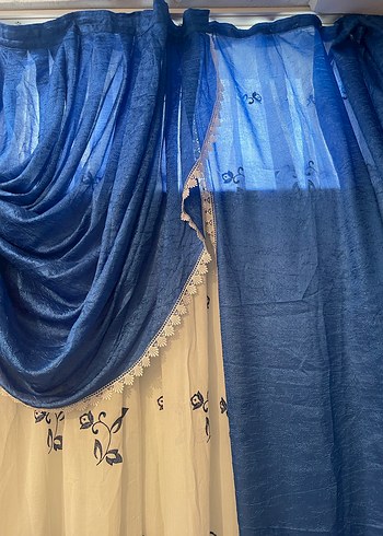 İşlemeli Parlak Mavi Perde - Görsel 8