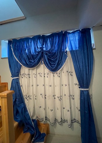 İşlemeli Parlak Mavi Perde - Görsel 2