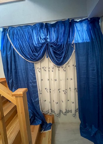 İşlemeli Parlak Mavi Perde - Görsel 4