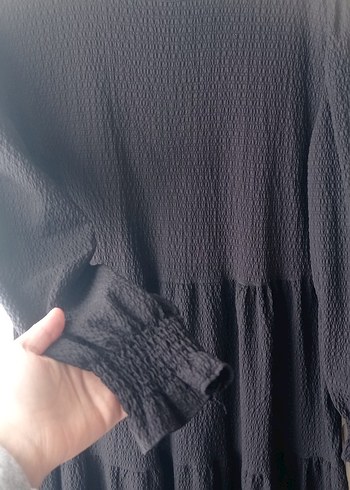 Siyah gofret kumaş Uzun Elbise - Görsel 2