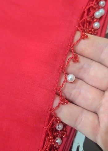 Boncuk Detaylı Kırmızı Kadın yazma - Görsel 2