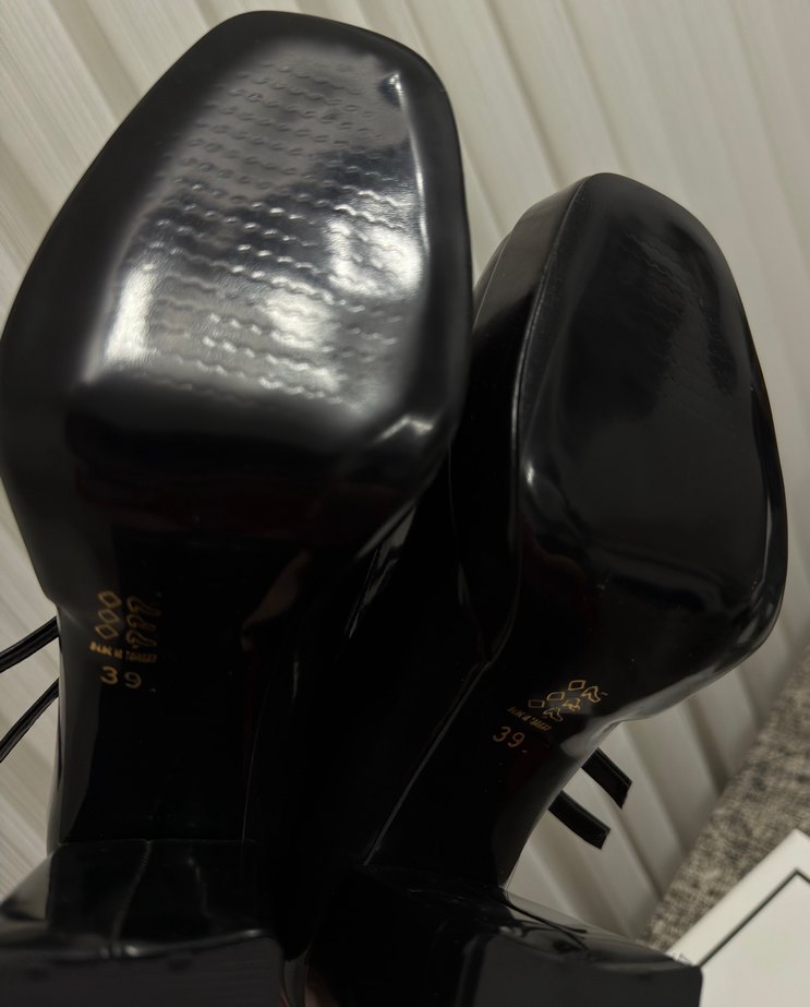 Siyah Kareli Tokalı Blok Topuk Kadın Ayakkabı - Görsel 3