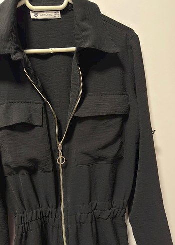 Kadın Siyah Fermuarlı Uzun Tulum - Görsel 2