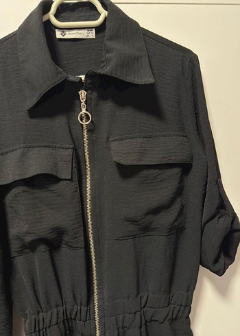 Kadın Siyah Fermuarlı Uzun Tulum - Görsel 3