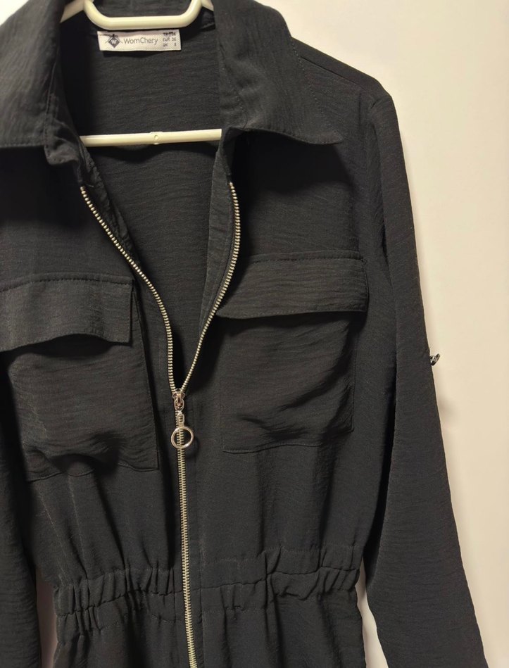 Kadın Siyah Fermuarlı Uzun Tulum - Görsel 2