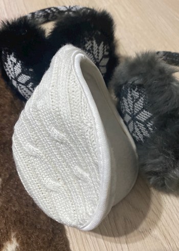 Gri Bohem Mini Triko Kürk Detaylı Kulaklık - Görsel 4