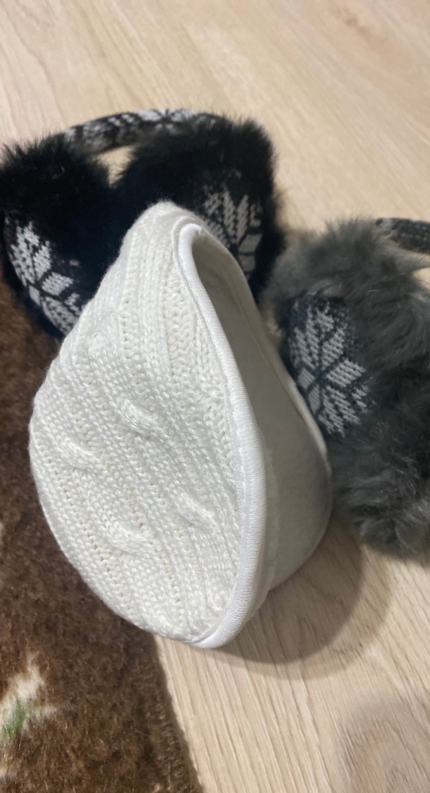 Gri Bohem Mini Triko Kürk Detaylı Kulaklık - Görsel 4