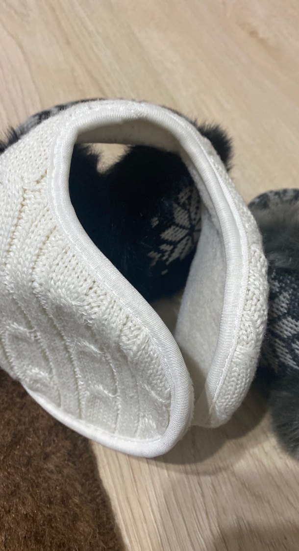 Gri Bohem Mini Triko Kürk Detaylı Kulaklık - Görsel 2