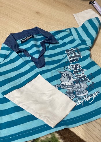 Erkek Çocuk Mavi Çizgili Polo Yaka Tişört - Görsel 4