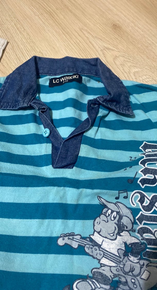 Erkek Çocuk Mavi Çizgili Polo Yaka Tişört - Görsel 2