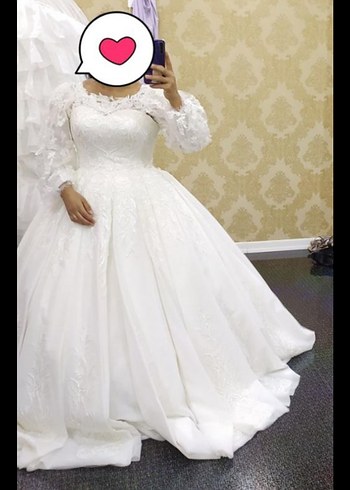 Uzun Kollu Beyaz Prenses Gelinlik - Görsel 4