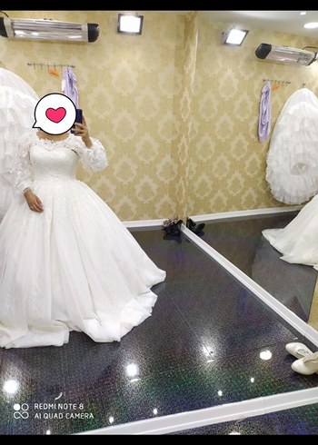 Uzun Kollu Beyaz Prenses Gelinlik - Görsel 6