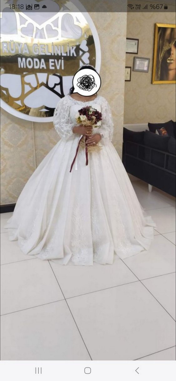 Uzun Kollu Beyaz Prenses Gelinlik - Görsel 2