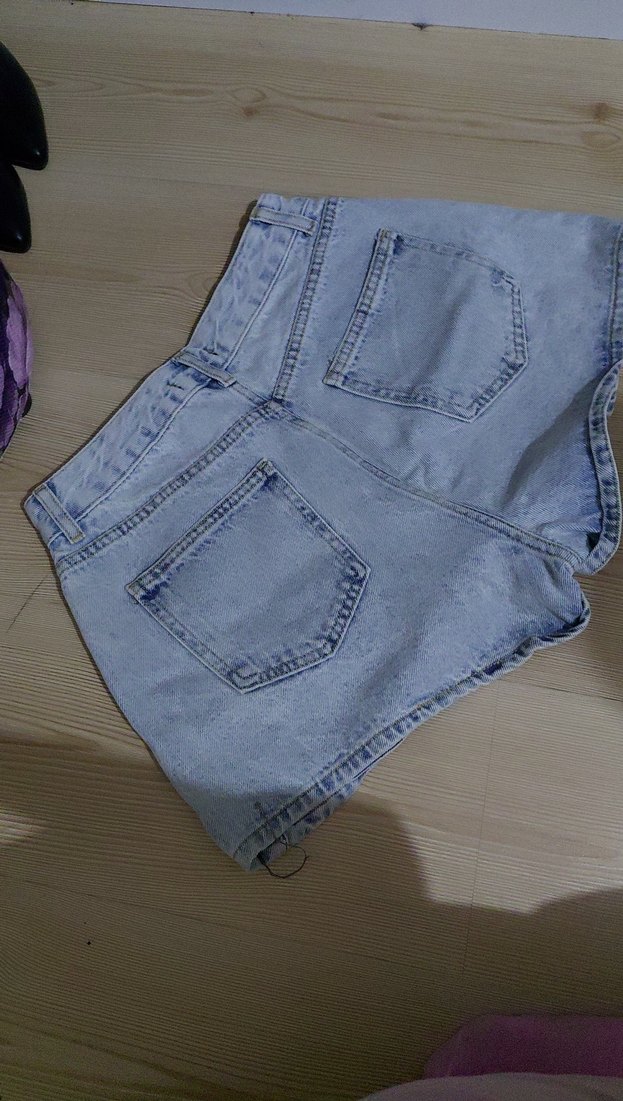 Kadın Mavi Tie-Dye Mini Denim Şort - Görsel 2