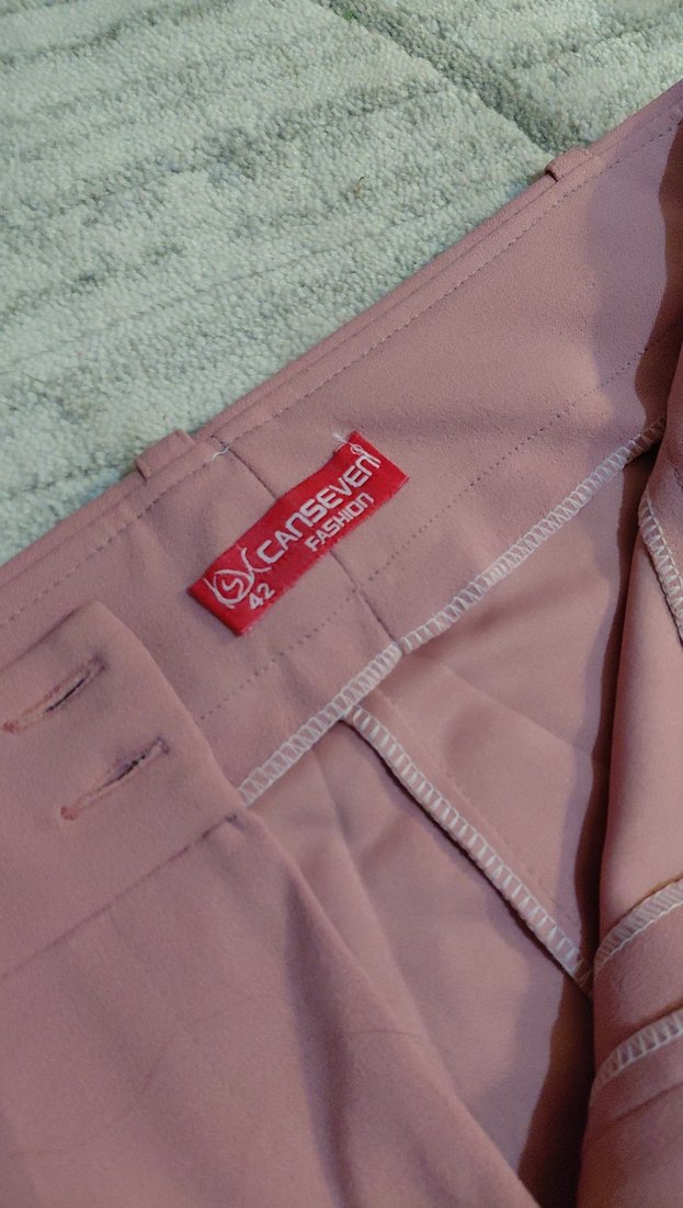 Pembe Kemerli Kadın Kumaş Pantolon - Görsel 3