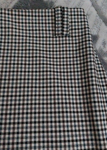 Düğmeli Gri Ekose Midi Mini Etek - Görsel 2