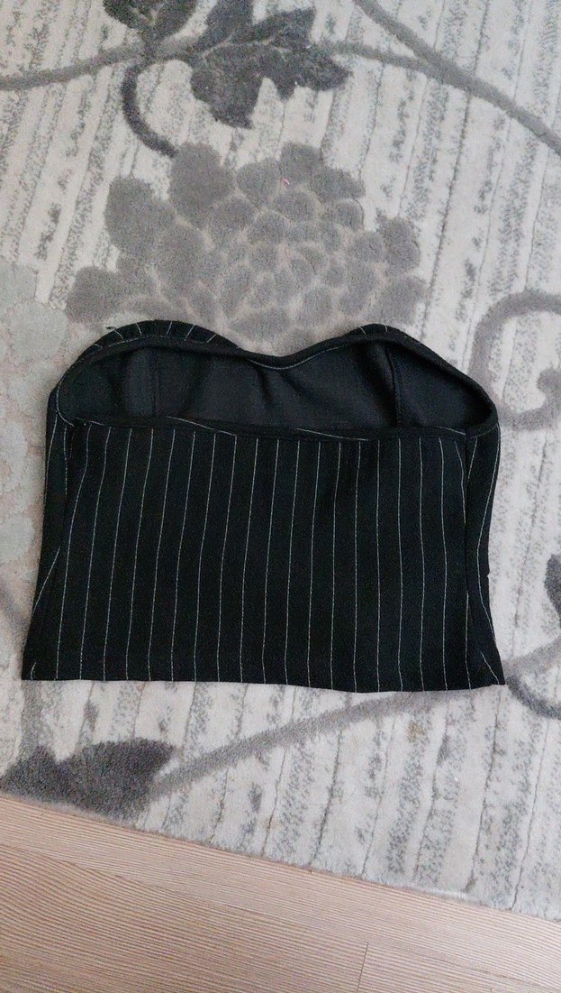 Çizgili Siyah Straplez Büstiyer - Görsel 2