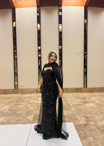 Siyah Straplez Uzun Drapeli Goth Abiye - Görsel 3