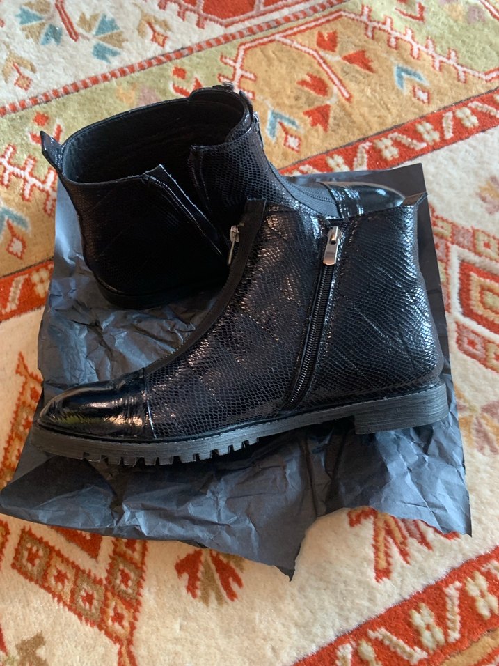 Yılan Desenli Fermuarlı Siyah %100 Hakiki Deri Bot - Görsel 2