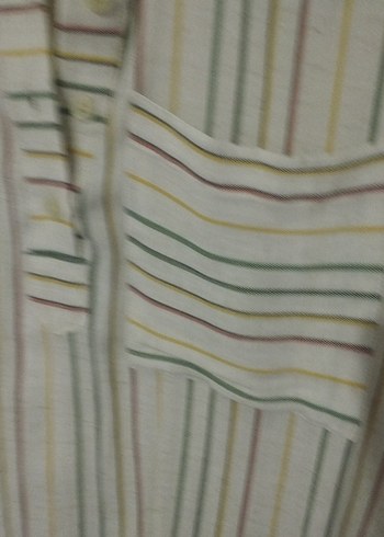 Kadın Bej Çizgili Düğmeli Gömlek - Görsel 2