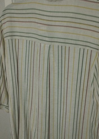 Kadın Bej Çizgili Düğmeli Gömlek - Görsel 5