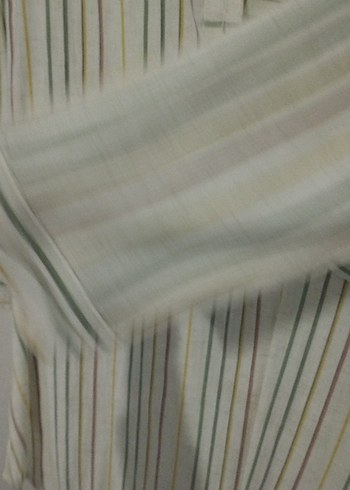 Kadın Bej Çizgili Düğmeli Gömlek - Görsel 4