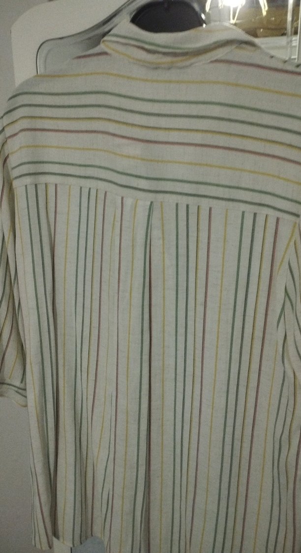 Kadın Bej Çizgili Düğmeli Gömlek - Görsel 5