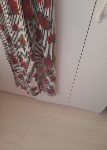 Gri Çiçek Desenli Bohem Uzun Elbise - Görsel 3