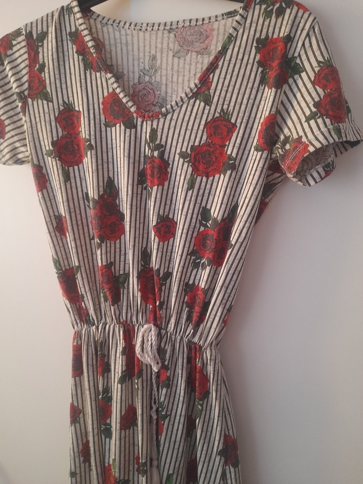 Gri Çiçek Desenli Bohem Uzun Elbise - Görsel 2