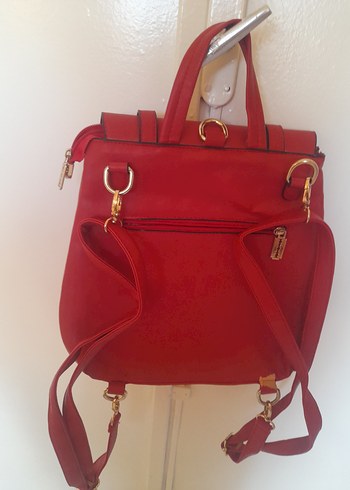 Kırmızı Deri Kadın Sırt Çantası - Görsel 3