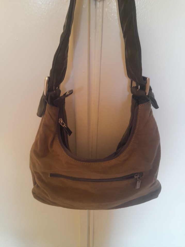 Kahverengi yeşil Deri Tokalı Biker Kadın Çanta - Görsel 3