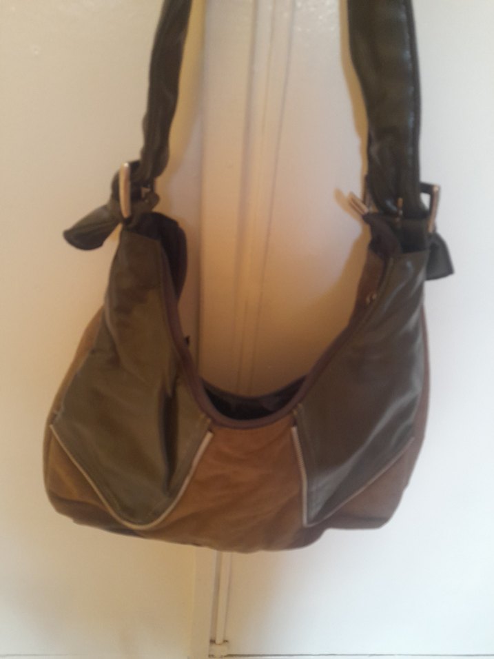 Kahverengi yeşil Deri Tokalı Biker Kadın Çanta - Görsel 2