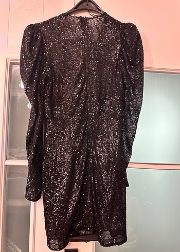 Siyah Simli Yılan Desenli Mini Elbise - Görsel 3