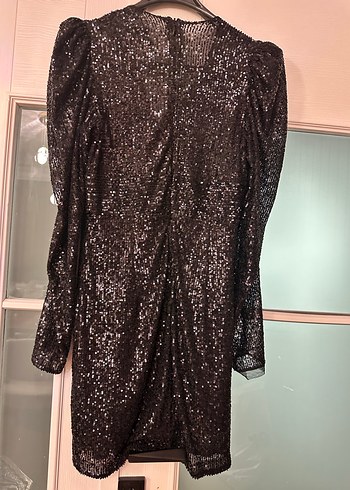 Siyah Simli Yılan Desenli Mini Elbise - Görsel 2