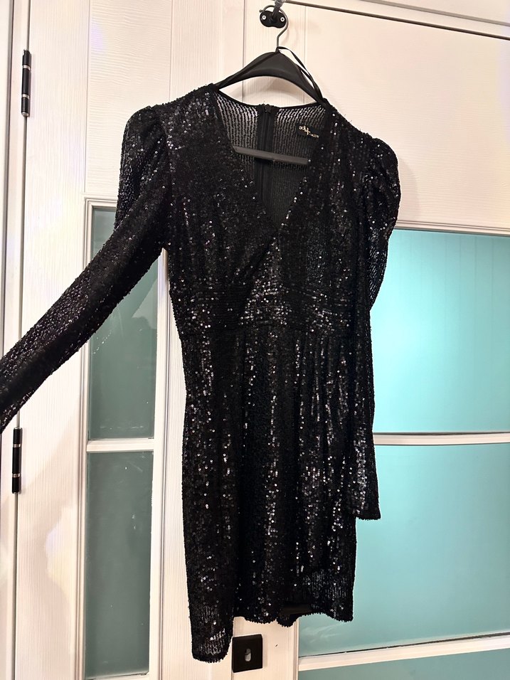 Siyah Simli Yılan Desenli Mini Elbise - Görsel 4