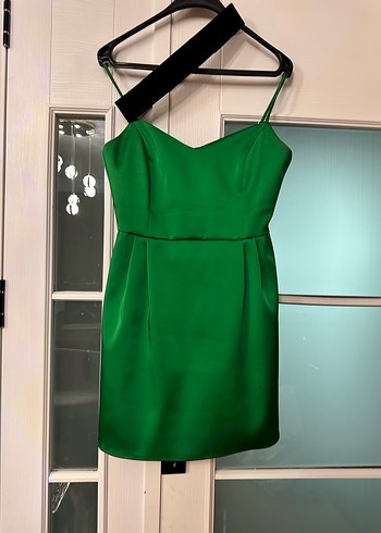 Yeşil Parlak Kemerli Mini Elbise - Görsel 4