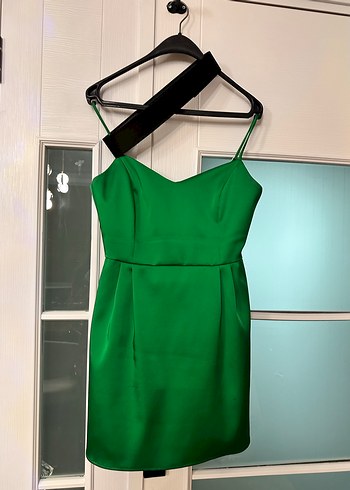 Yeşil Parlak Kemerli Mini Elbise - Görsel 5