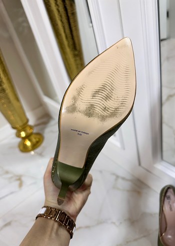 Parlak Yeşil Yılan Desenli Stiletto - Görsel 5